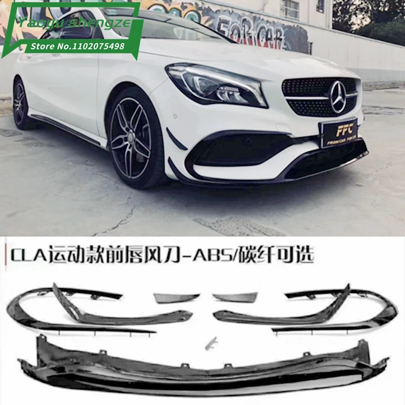 

For Mercedes Benz CLA Class CLA45 AMG Sports Version 2016-2018 Gloss Black Front Bumper Lip Spoiler Splitters Canards Vents 8Pcs