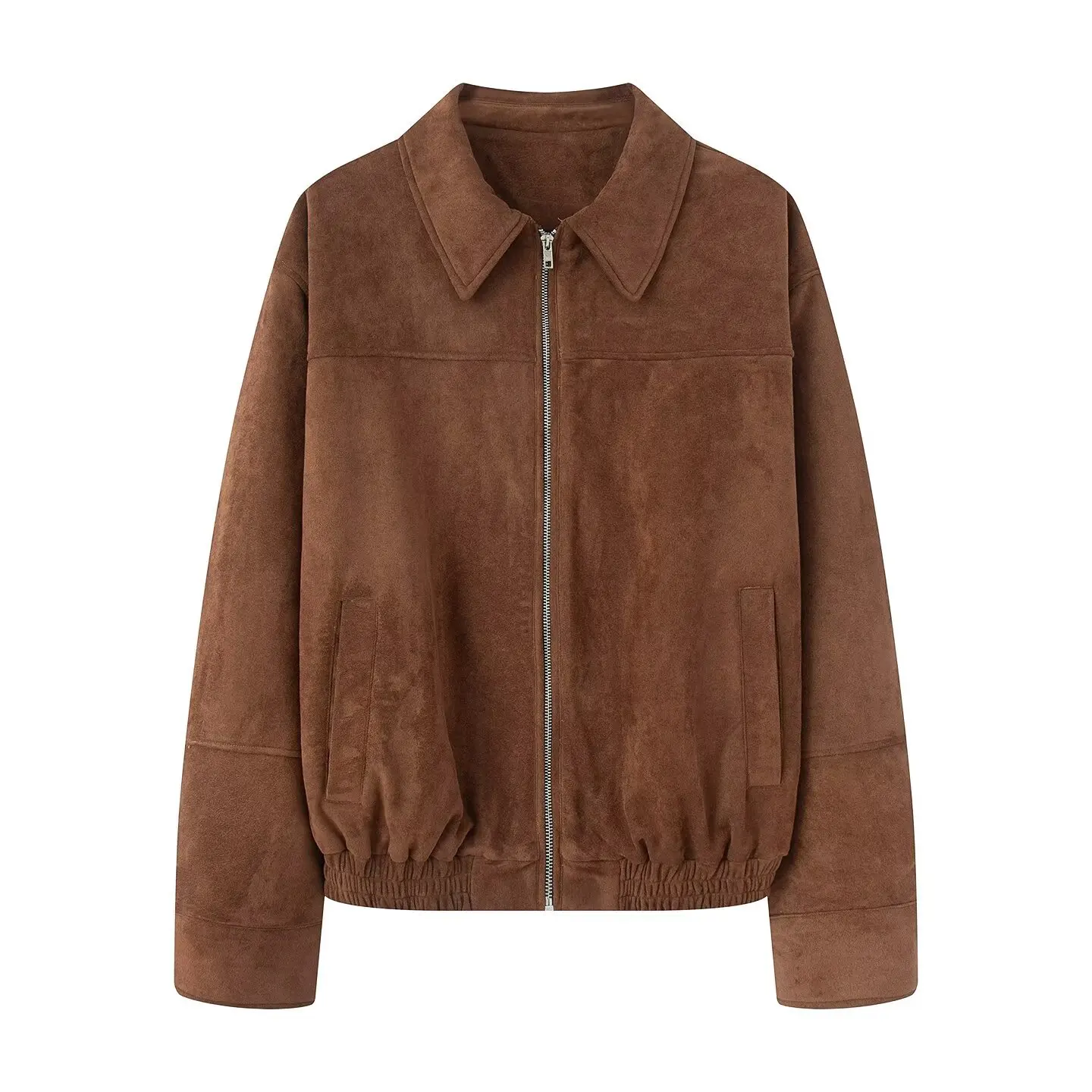 

Loose Motorcycle Outwears Autumn Chic Vintage Suede Long Sleeve Bomber Jacket Women's Loose Outerwear Suede Fabric Pilot Coat