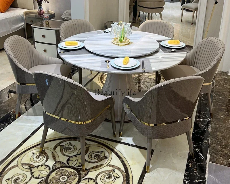 

FG26*Light luxury solid wood dining table Italian round table high-end paint round dining table luxury