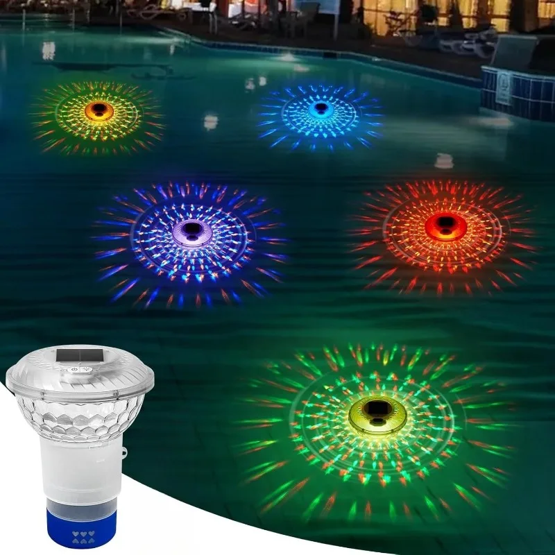 1pc Remote Control Solar Charging Pool Light RGB Rainbow Projection Pool Chlorine Floating Light Courtyard Light