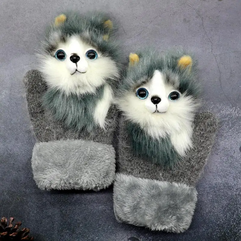 Cartoon Winter Gloves GirlsCold Weather Gloves Fingerless Gloves With Cover Convertible Mittens Cute 3D Owl / Cat / Wolf Shape