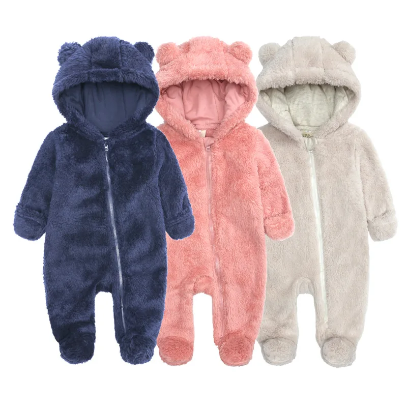 

Newborn Baby Boys Girls Hooded Jumpsuit Thick Warm Flannel Toddler Baby Girl Boys Romper Winter Autumn Baby Boys Girls Clothes