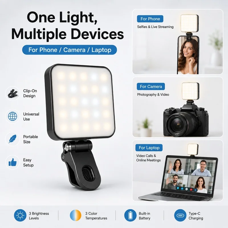 Mini LED Fill Light Portable Phone Video Light Pocket Selfie Light for Photography Vlog Live Streaming Beauty Makeup