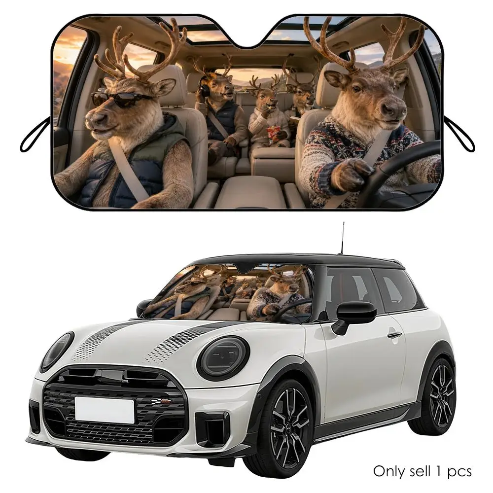 

Reindeer Driving Travel Sun Visor Reusable Aluminum Foil Car Windshield Sun Visor UV Heat Insulation Cover Shade