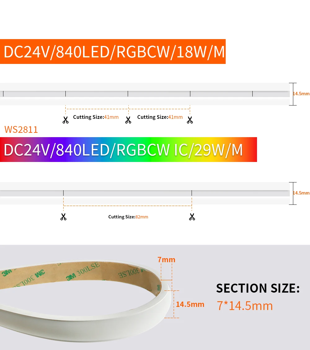840 LEDs per meter high density RGBCCT COB LED strip
