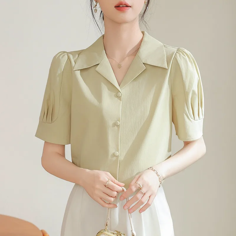 

French Style Women's Puff Sleeve V-Neck Blouse, 2026 New Casual Office Shirt