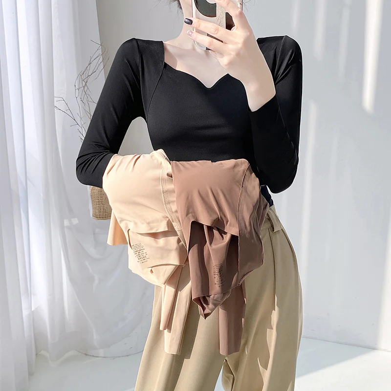 

Невидимый термотоп с подогревом кожи, женский термобелье Long Sve, легкий, дышащий, с накладкой на грудь, не требуется бюстгальтер, теплый...