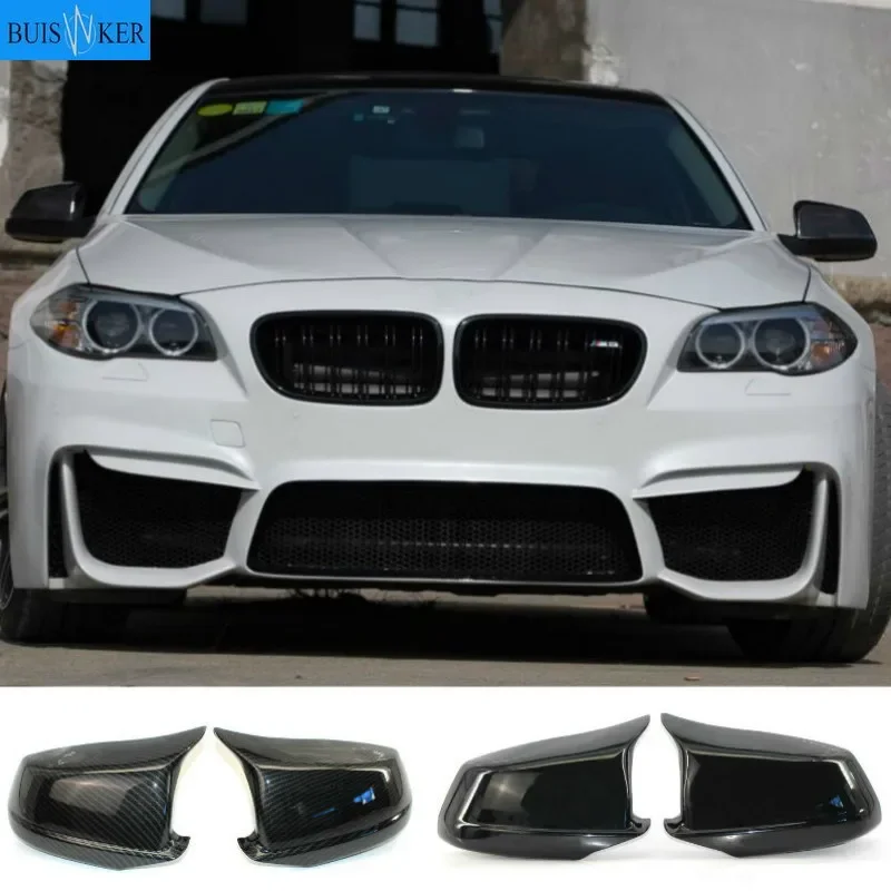 Pair Black/Carbon Fiber Look Rearview Mirror Caps Car Door Wing Mirror Cover Replacement For BMW F10 5-Series 2011-2013 Pre-LCI