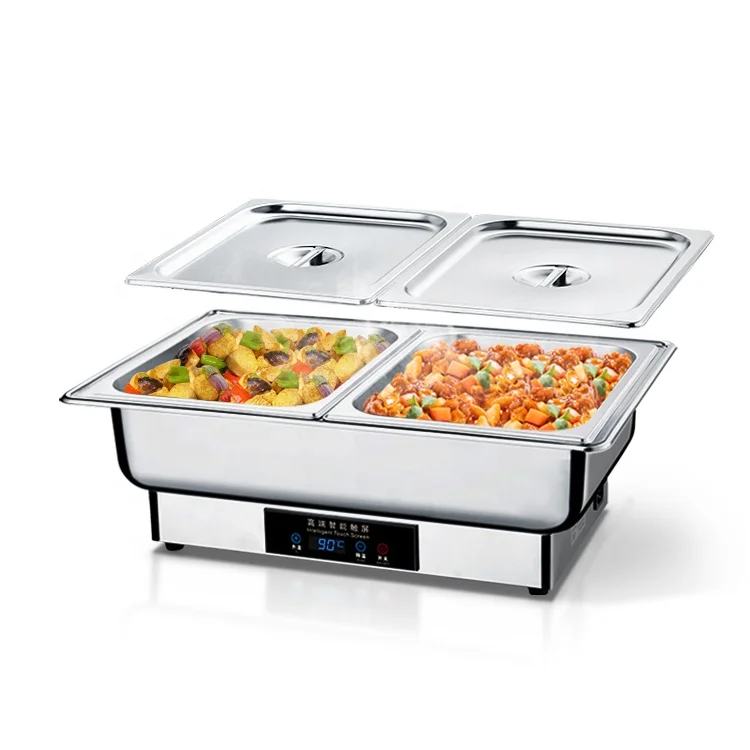 

Modern Square Design Hotel Restaurant Daily Use Stainless Steel Chafing Dishes Buffet Electrical Heating Food Warmer Set