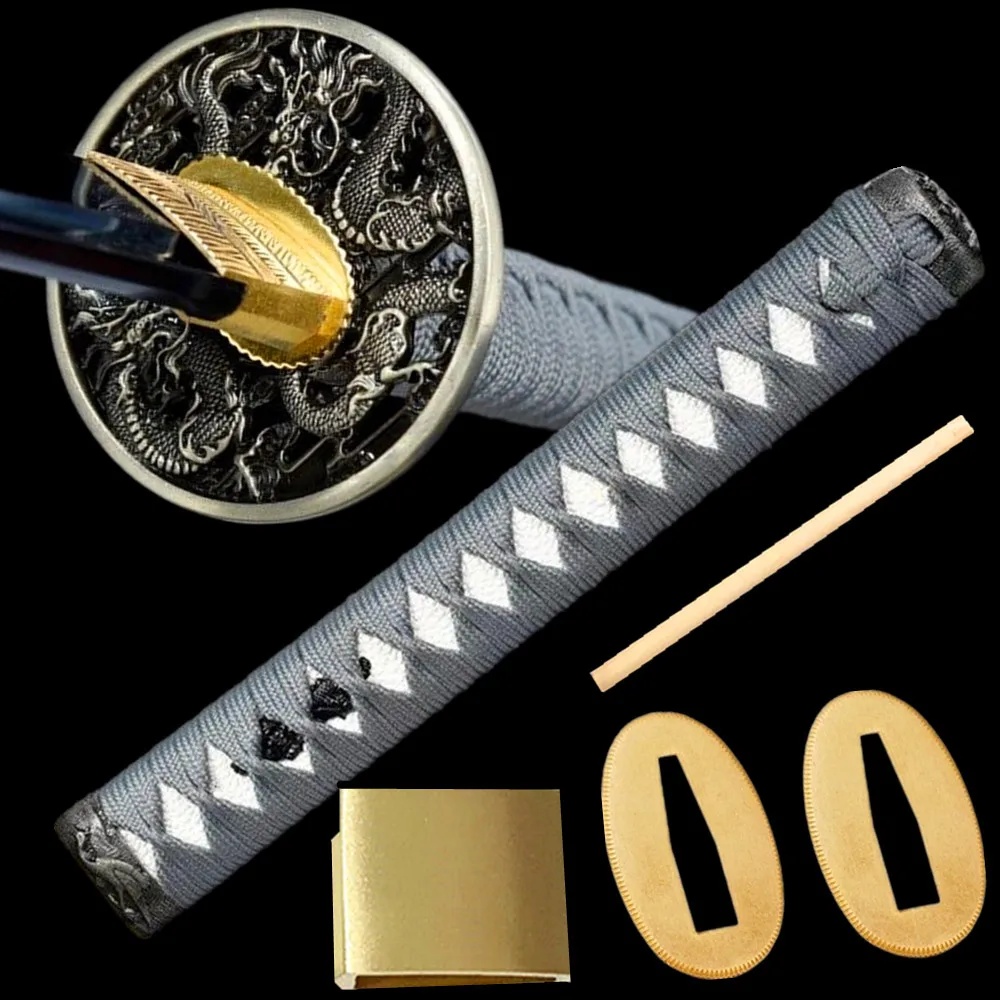 

26cm Tsuka For Japanese Samurai Katana Sword Guard Fittings Set Dragon Tsuba+Menuki+Fuchi+Kashira+Handle+Habaki+Seppa Accessory