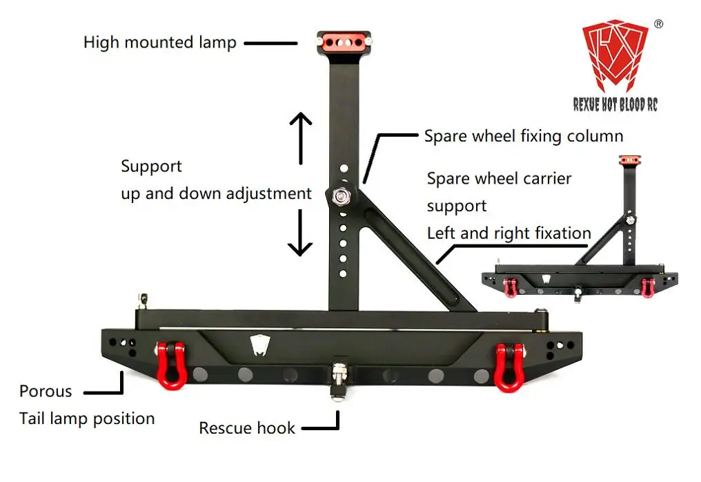 For Trax Trx-4 Defender Axial Scx10 Ii 90046 90047 Metal Rear Bumper Can Be Fitted With Spare Tires