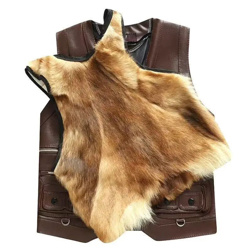 Men's Winter Wool Lining Coat Cotton Coat Vest Padded Vest Pocket Zipper Thicken Warm Casual Design Fashion New Niche Versatile