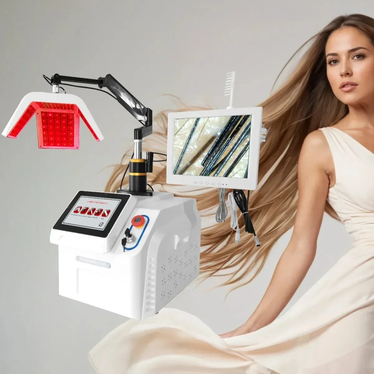 Macchina per la ricrescita dei capelli ad alta frequenza 650nm con attrezzatura di bellezza dell'analizzatore per la crescita dei capelli del laser del pettine di ripristino dei capelli