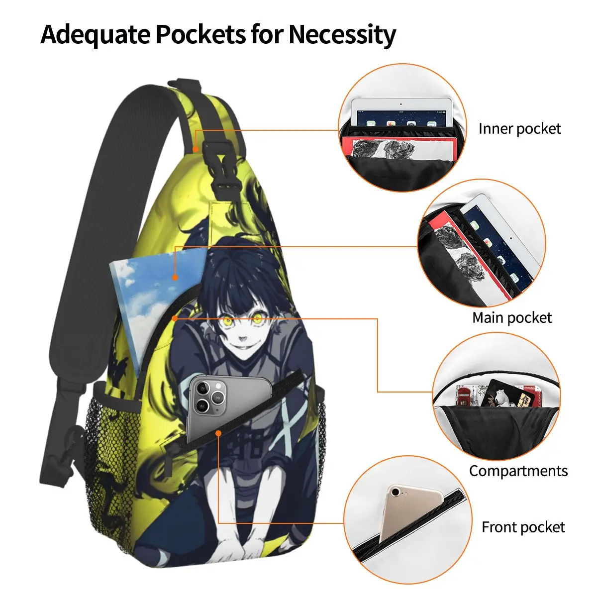 Mochila de hombro de Anime para deportes de fútbol, bolso de pecho con patrón de bloqueo azul, mochila de día para viajes, senderismo y viaje