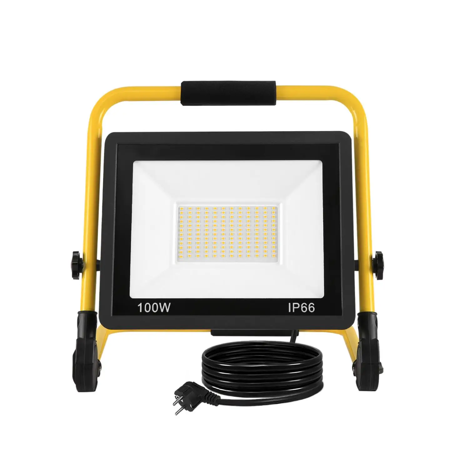 

100W/200W LED Floodlight Black&Yellow Aluminum+Glass+Iron Art 220-240V European Plug IP66 3M Cable 144/216 LED Beads