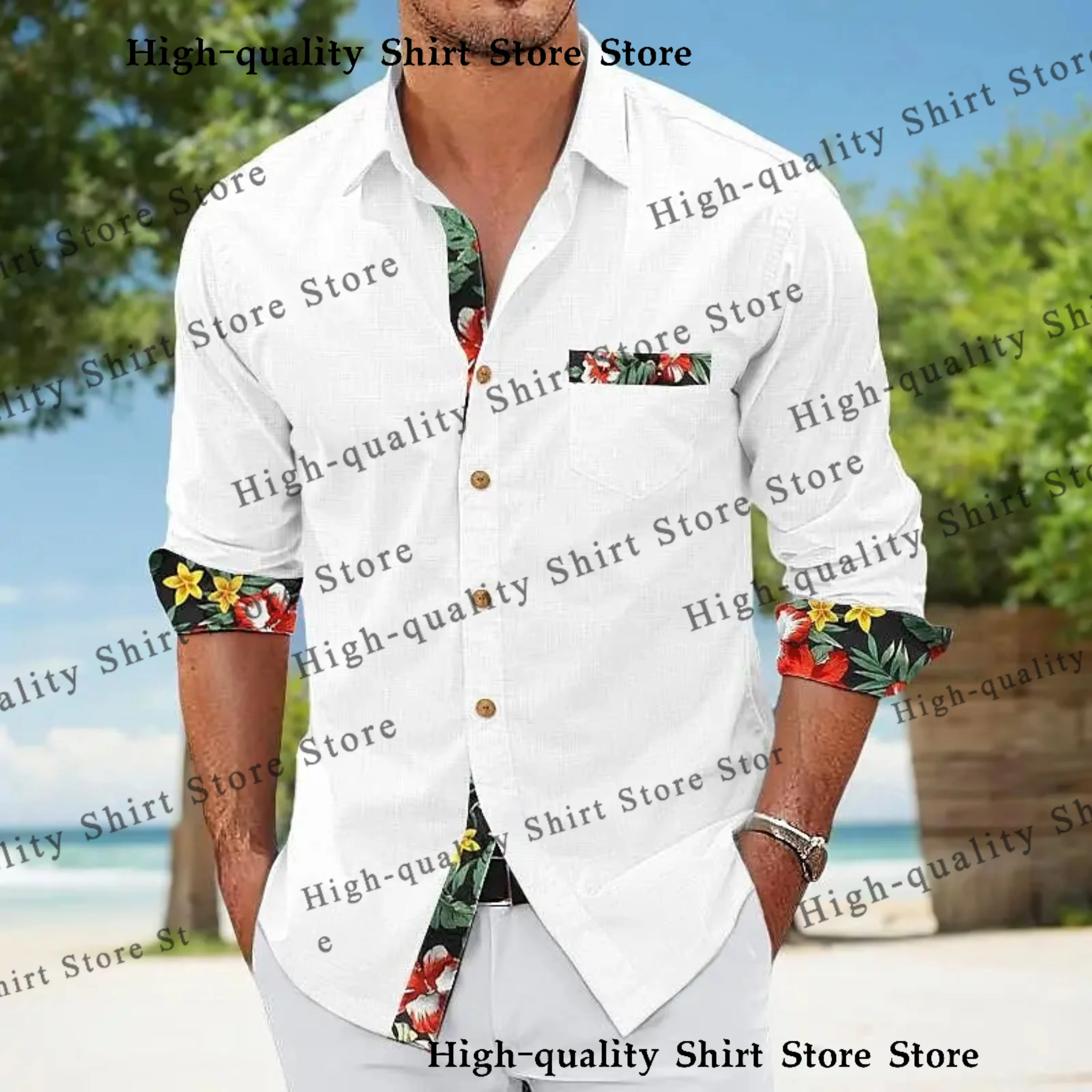 Men\'s shirt casual and comfortable summer Hawaiian beach shirt pocket floral collar top fashionable daily wear men\'s clothing