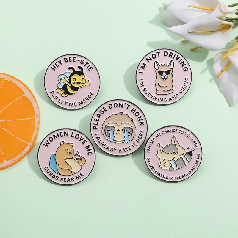 Cartoon Cute Animal Enamel Pins Sloth Bee Brooches Lapel Badge Women Love Me Curbs Fear Me Pin Accessories Jewelry for Clothing