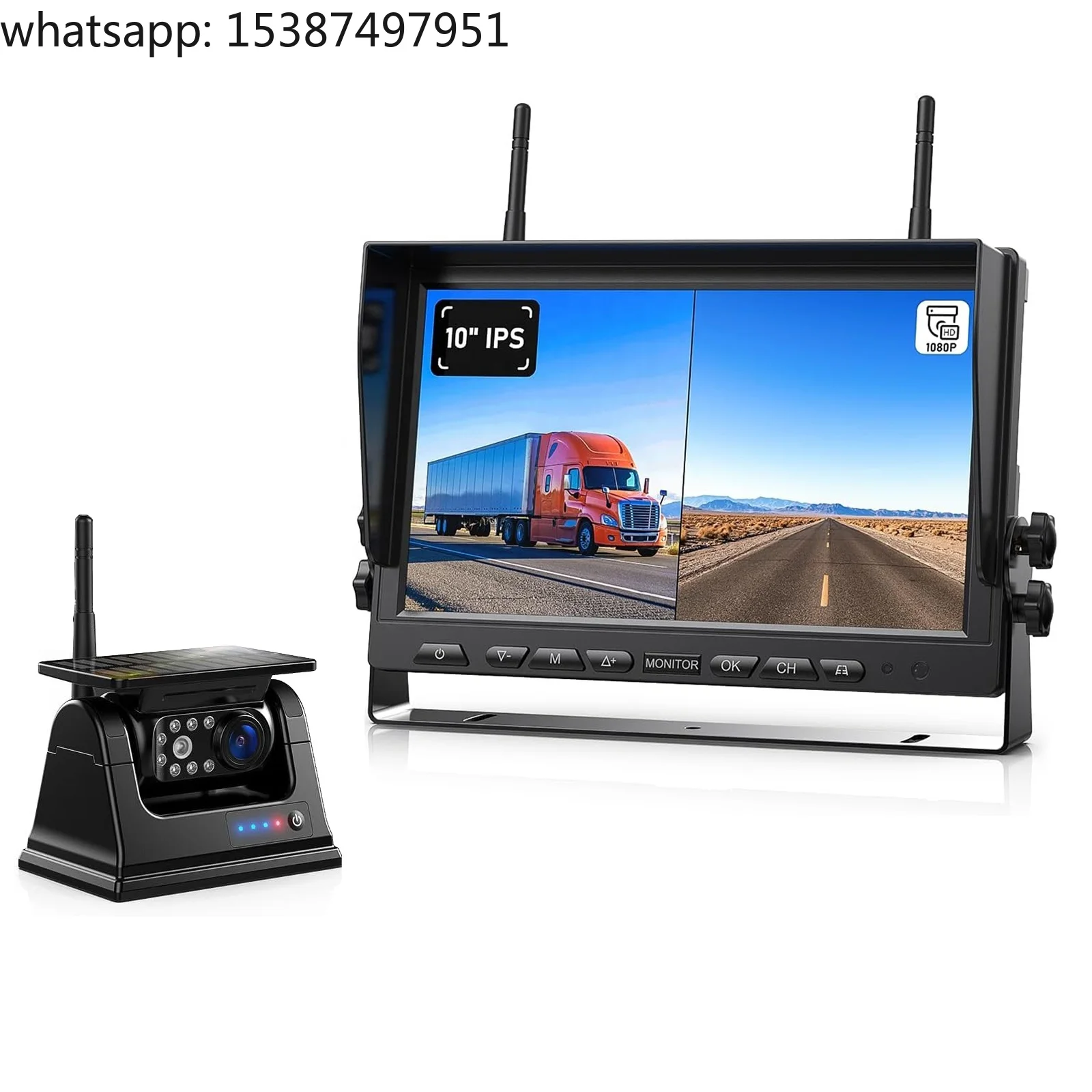 IPoster 10.1in Quad Split DVR IPS Monitor with 1080P Rearview Backup 9600mah Magnetic Base Solar Rechargeable Battery Camera Kit