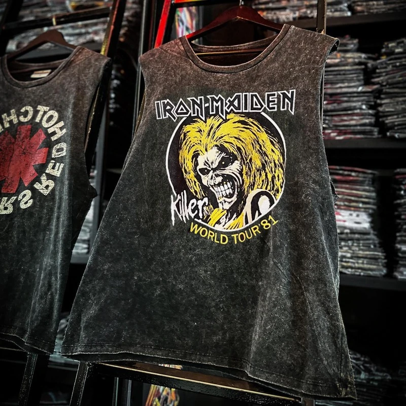 Men's Vintage American Rock Band Printed Washed Vest Sports T Shirt Sleeveless Tee Hip-Hop Gym Clothing Tank Tops Summer 2025 image 2