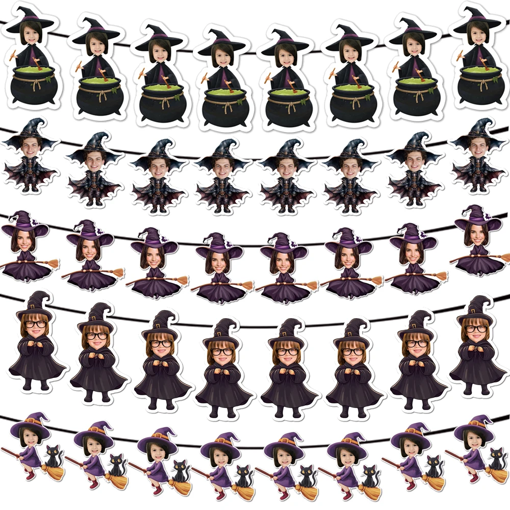 Benutzerdefinierte personalisierte Halloween Hexe Gesicht Foto Papier Banner hängen Girlande Spukhaus Requisiten Halloween Thema Party Dekoration