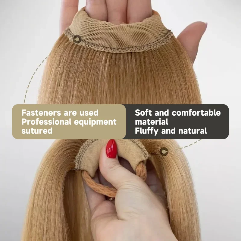 28inch Synthetic Straight Ponytail Extensions Blonde Hairpiece With Hair Tie Rubber Band Can Be DIY Braided Ponytail