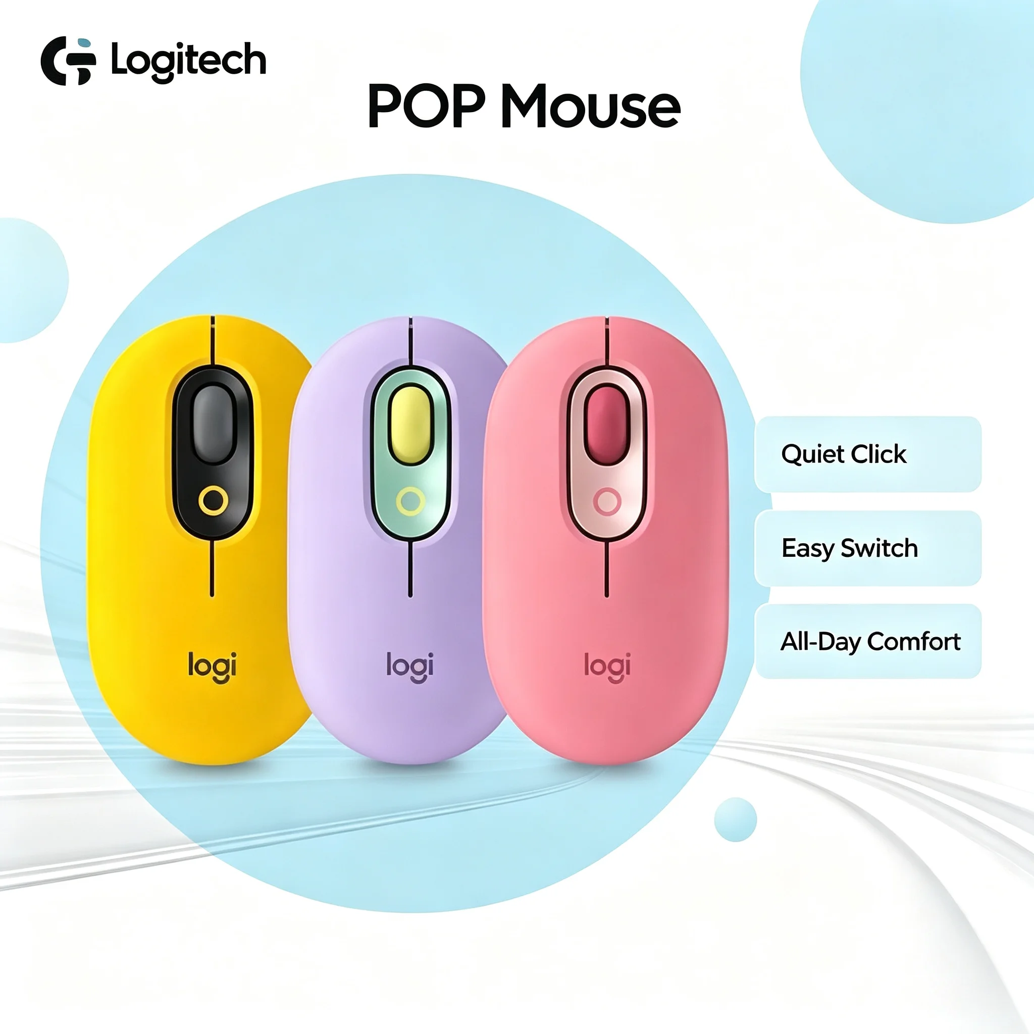 Logitech POP Mouse Multi‑System Compatible Wireless Bluetooth Mouse Silent Ergonomic Mice For Office Daily Use