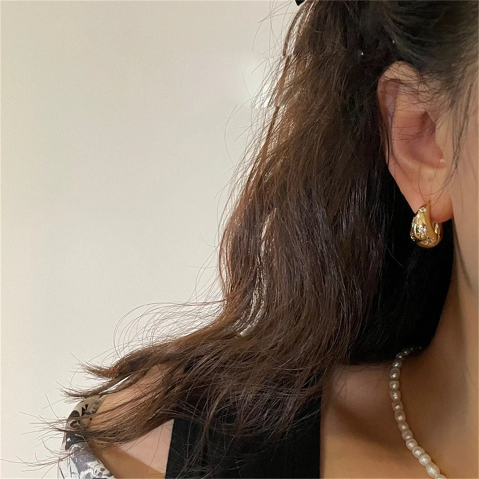 Simple Round Hoop Earrings Cubic Zirconia Star Hoop Earrings Personality Chunky Water Drop Ornaments Exquisite Jewelry image 3