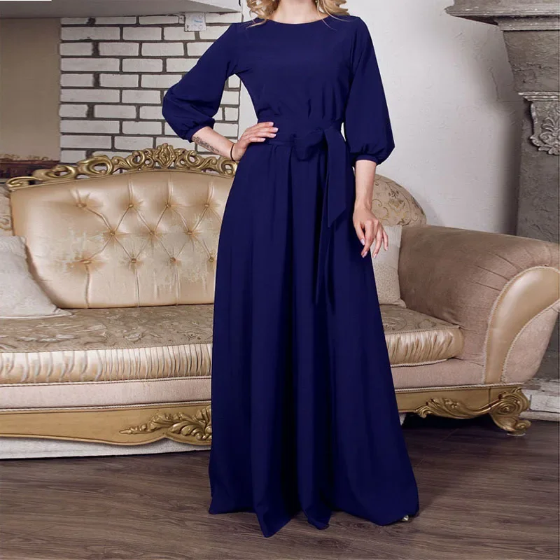 woman 2023 New Round Neck Long Dress Bohemian Retro Lantern Sleeve Casual Dress One-piece Dress