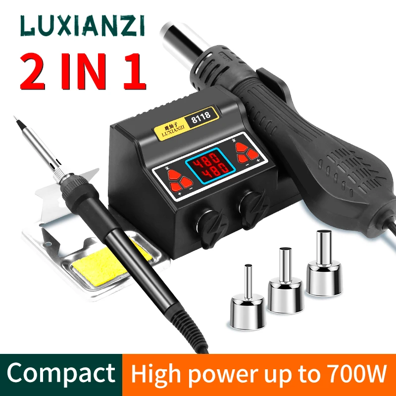 LUXIANZI 2 in 1 Portable Soldering Station 700W Hot Air Gun Solder Iron Digital Rework Station For  Welding Repair Tools 8118