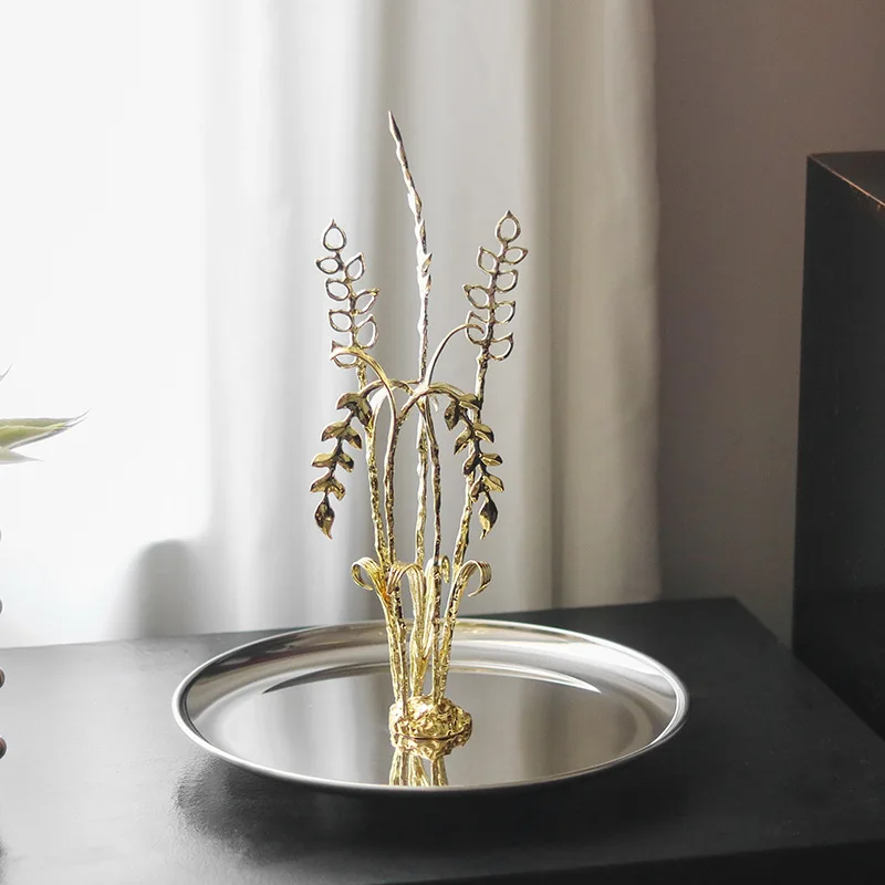 

Креативный металлический поднос в форме пшеничного колоса, поднос для фруктов из нержавеющей стали, тарелка для закусок и десертов, подставка для торта, органайзер для мелких аксессуаров