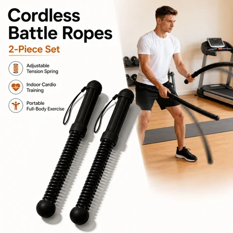 2PCS Cordless Battle Ropes Weighted Fitness Rope Spring Resistance Trainer Portable Exercise Equipment for Home Gym Core Workout