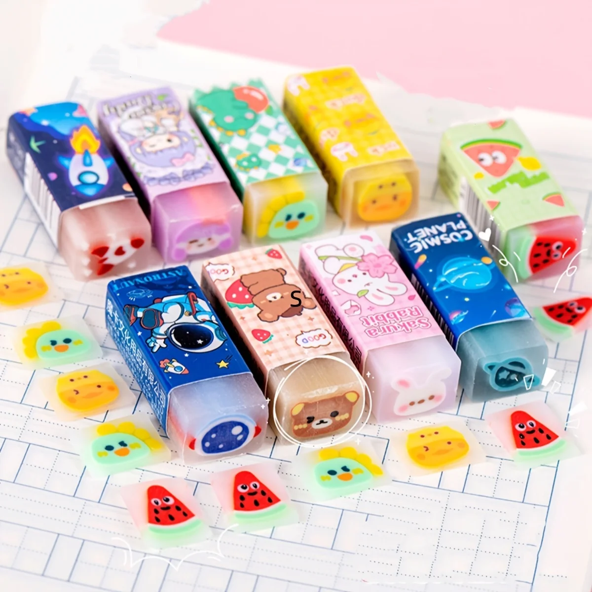 10/20 Pieces of Assorted Styles Jelly Erasers, Cartoon Fruit-Filled Erasers, Student-Specific Erasers, Dust-Free Erasers, Kindergarten Prizes