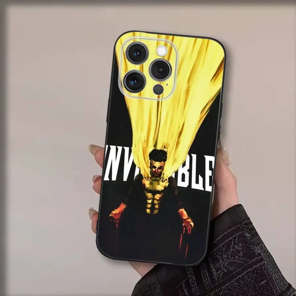 حافظة هاتف كارتون I-Invincibles لهاتف آيفون 17,16,15,14,13,12,11,Pro,Max,Plus,Air,X,XS,XR,SE,8,7,Mini,Soft Black Funda