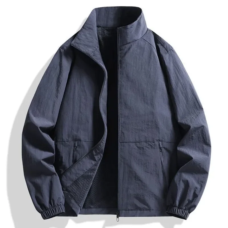 Men Stand Collar Cargo Jacket Plus Size Spring Autumn Outdoor Windbreaker Young Man Hiking Cycling Fishing Casual Outerwear Coat