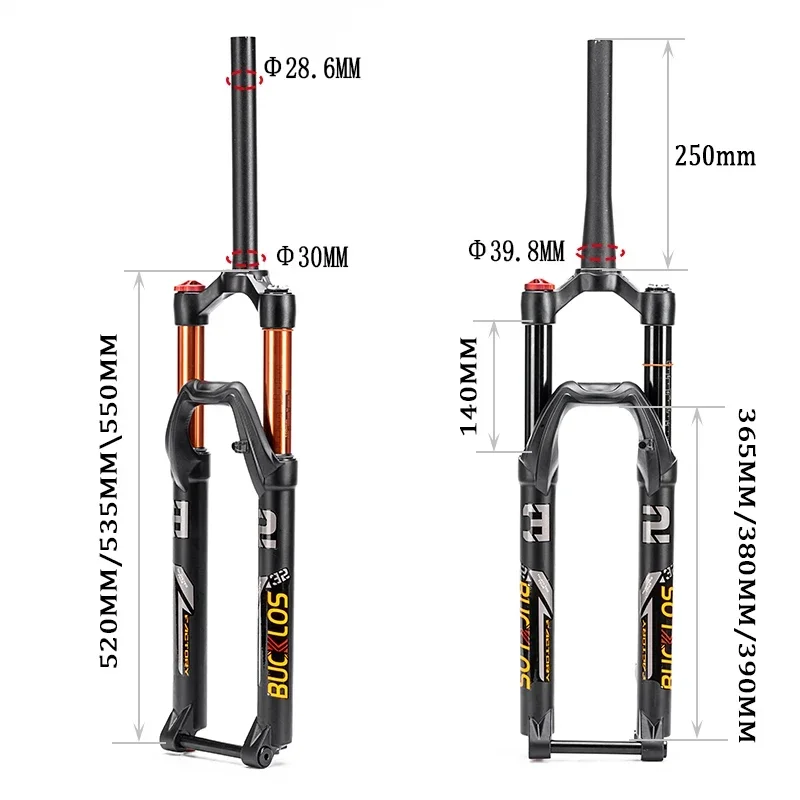 BUCKLOS 29 pollici 140mm Travel MTB Air Suspension Fork Rebound 26/27.5/29in Thru Axle 100*15mm forcella per bici tubo dritto/conico