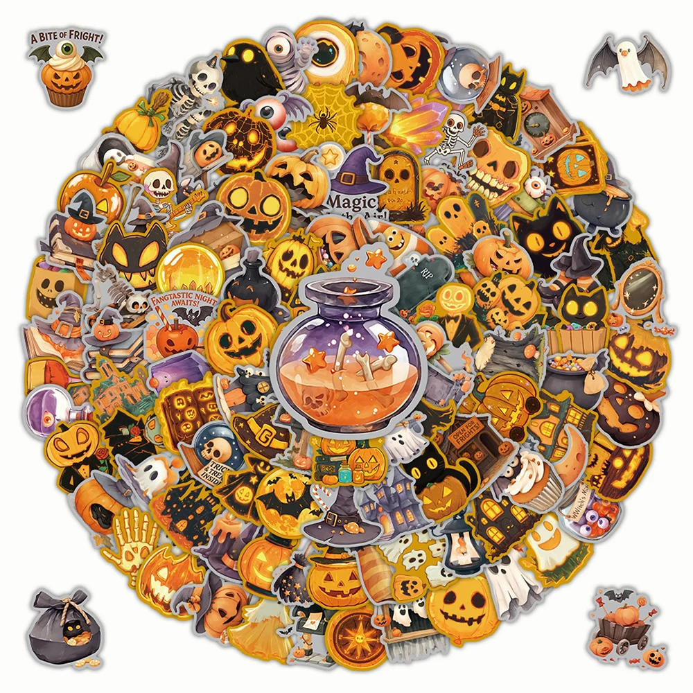 

10/50/100/200pcs Halloween Themed stickers Goth Ghost Pumpkin Skull Cartoon Sticker for Laptop Notebook Guitar Cute Decals Decor