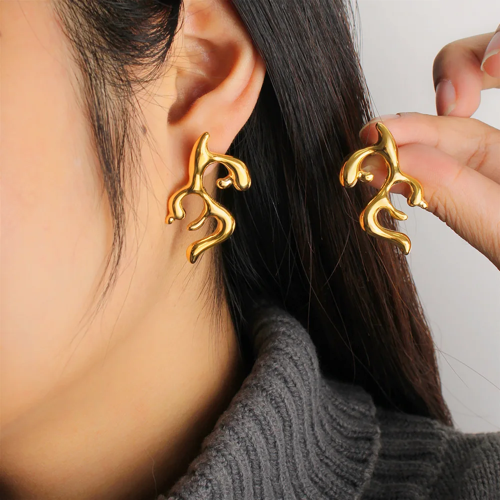 DIY accessories Personalized design advanced antler earrings European and American wind titanium steel 18K gold plated versatile