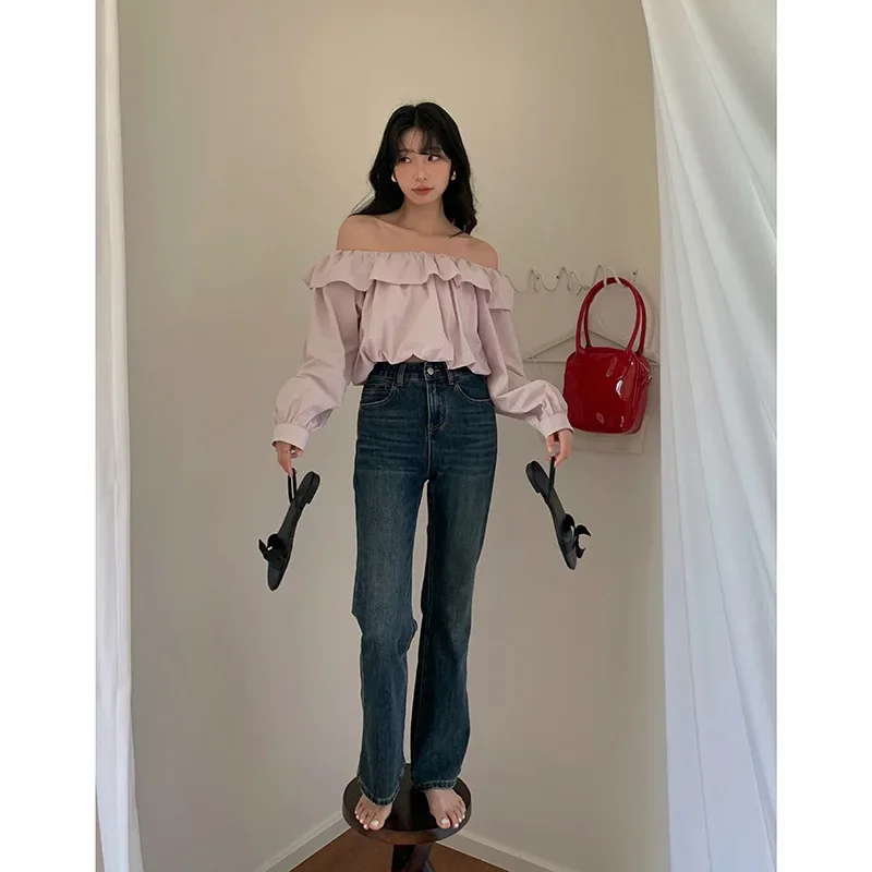 

Pop Women's High Waist Wide Leg Jeans Summer Thin Vintage Straight Leg Pants Fashionable Floor Mopping Jeans Y2k