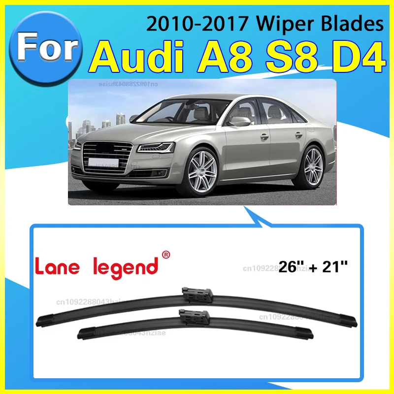 Silikon- und Gummi-Wischerblätter-Set für Audi A8 S8 D4 2010–2017, Windschutzscheibe, Windschutzscheibe, Fensterbürste, 26 Zoll + 21 Zoll