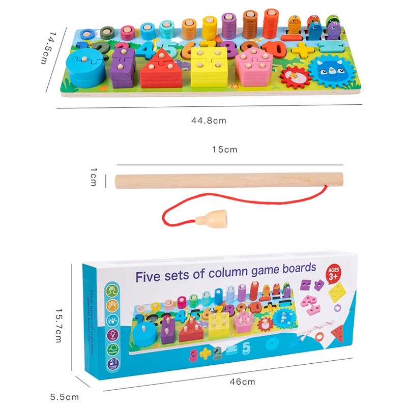 Juguetes de madera Montessori para niños, tablero ocupado, matemáticas de animales, números de pesca, juguetes educativos con forma Digital a juego, regalos