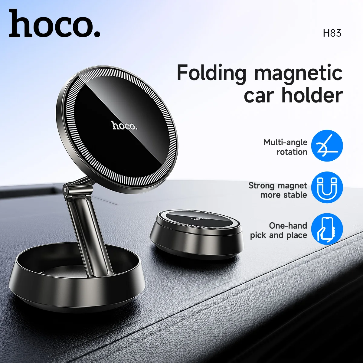 Soporte para teléfono de coche HOCO H83, magnetismo potente de Metal, calidad superior, operación de una sola mano, gancho de Metal, soporte magnético para teléfono de coche