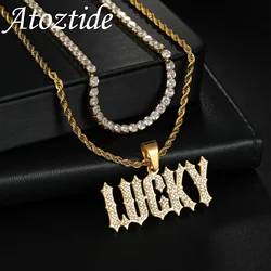 Atoztide Personalized Custom Zircon Name Necklace Stone Chain Stainless Steel for Women Men Layer Pendant Birthday Jewelry Gift