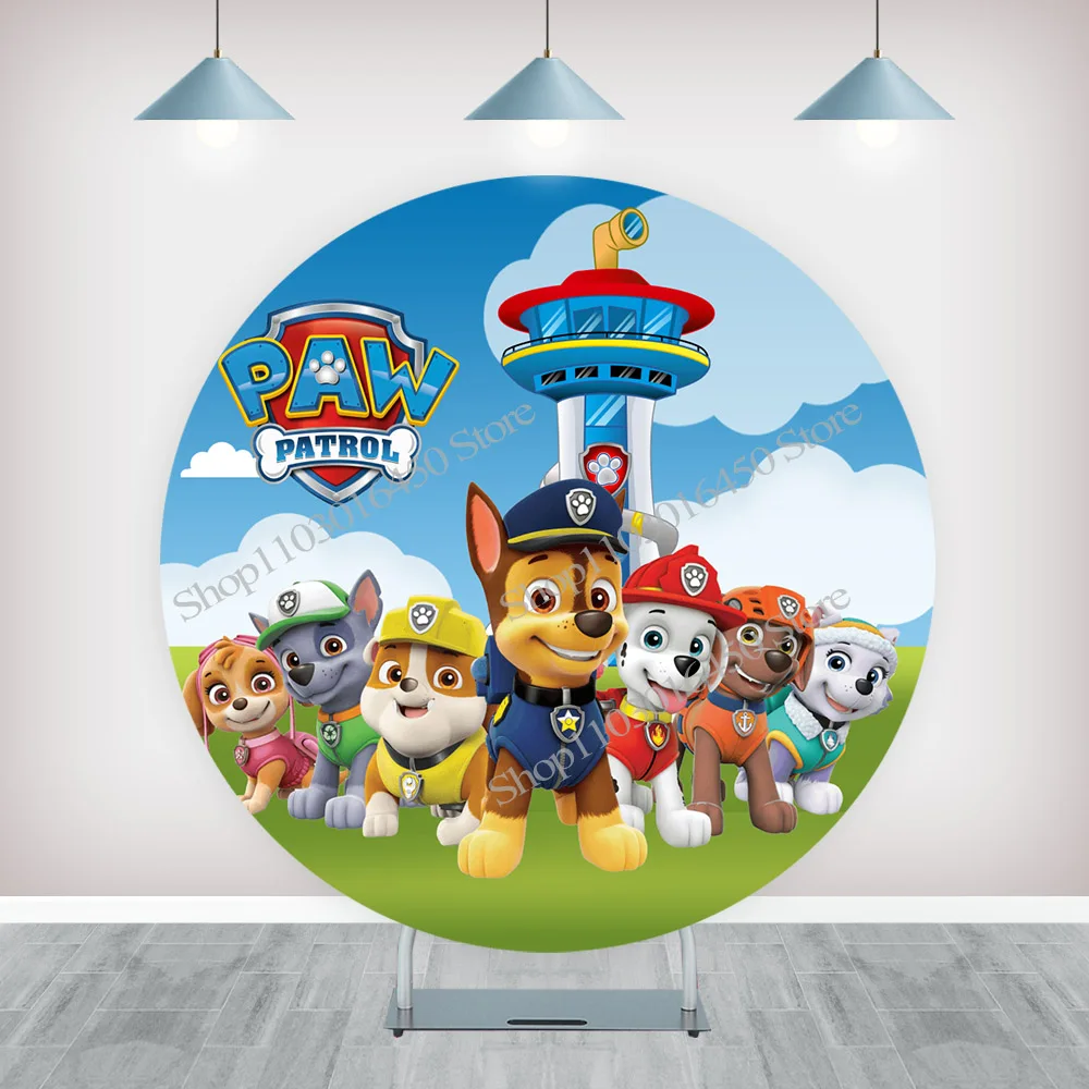 The Paw Patrol Round Backdrop Blue Elastic Circle Baby Shower For Kids Cute Birthday Party Background Cylinder Decoration Props