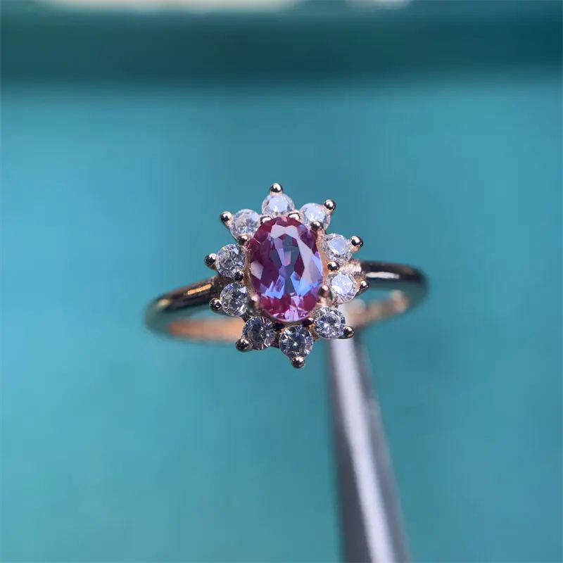 Beautiful Alexander Color Changing Gemstone 4X 6mm Wedding Birthday Gift Rings for Women 925 Silver