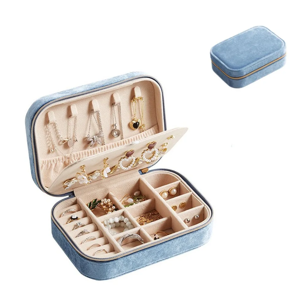 

2 Layer Velvet Jewelry Box Rectangle Large Capacity Vintage Ring Case Dustproof Simple Jewelry Gift Displays Box for Lover