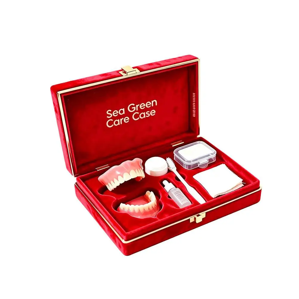 Complete Full Mouth Denture Set with Storage Case,Toothbrush & Removal Hook Soft Reline False Teeth for Snug Comfort Fit