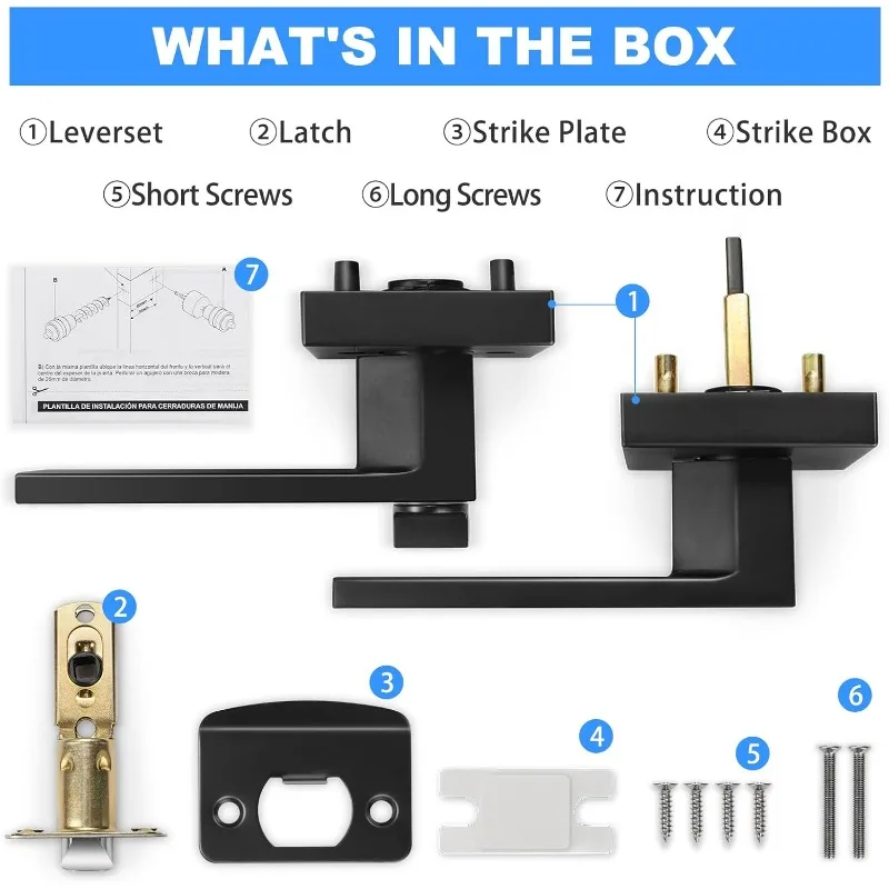 6 عبوات من مقابض سوداء حديثة، عتلات باب الخصوصية، مقابض أبواب سوداء، أقفال داخلية قابلة للعكس، مربع داخلي بدون مفتاح #5