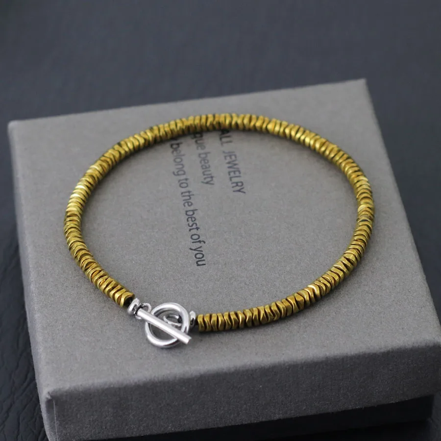 New Fashion 4mm Irregular Hematite Stone Bracelet For Men Gold Silver Color Rice Beads Braslet Meditation Healing Braclet Joias