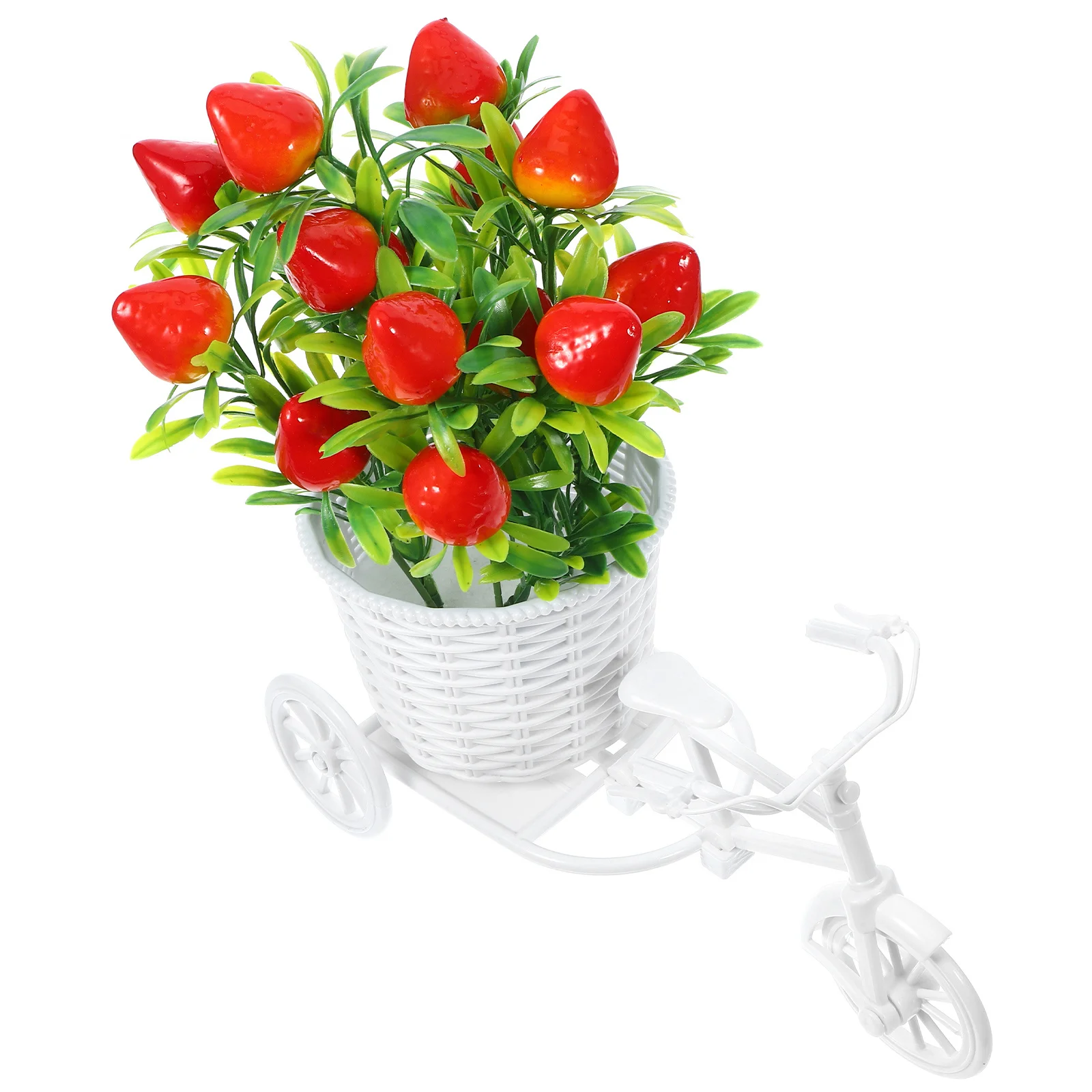 

1 set Artificial Flower Bike Basket With Simulated Strawberry Decor For Home Table Centerpiece Wedding Party Decoration Fake