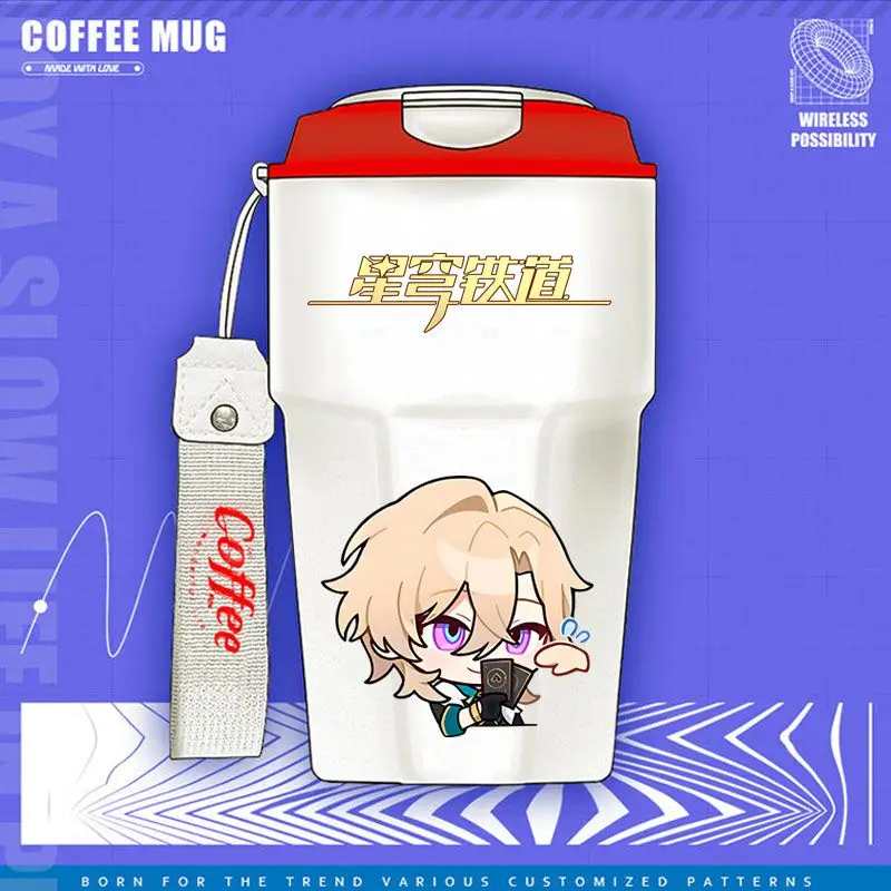 Anime Spel Honkai: Star Rail Cos Aventurine Unisex Roestvrij Staal Eenvoudige Draagbare Cartoon Print Koffie Melk Sap Cup Cadeau